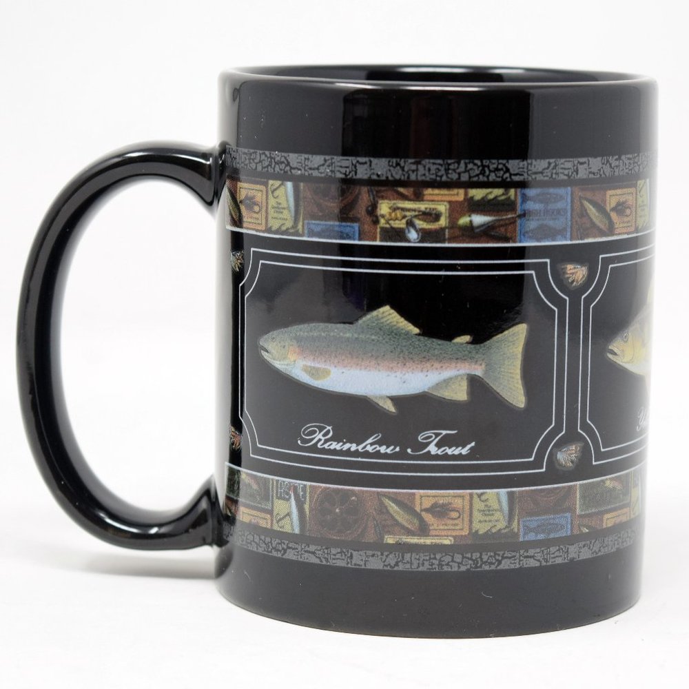 Rainbow Trout Yellow Perch Smallmouth Bass Coffee Mug Fisherman Black 10 oz Cup